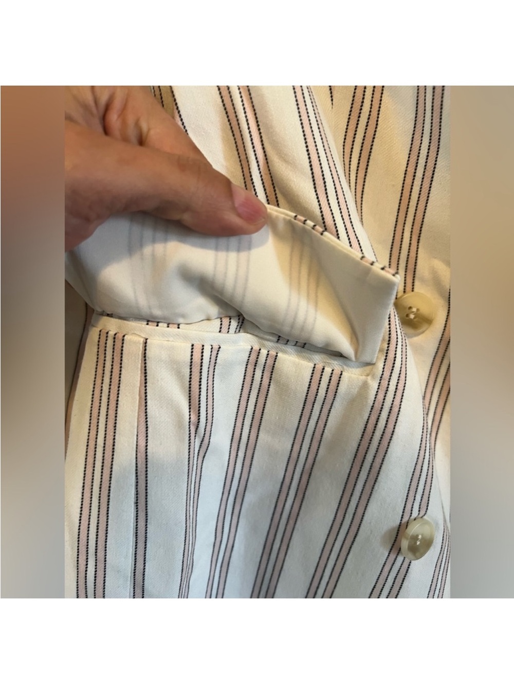 1.STATE Cream and Brown Striped Double-Breasted Blazer - Picture 5 of 12
